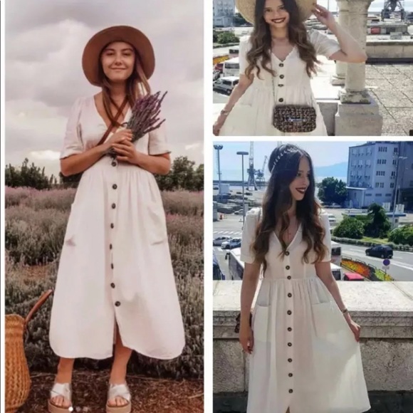 ❤️ZARA MIDI LINEN DRESS WITH BUTTONS - Picture 8 of 14